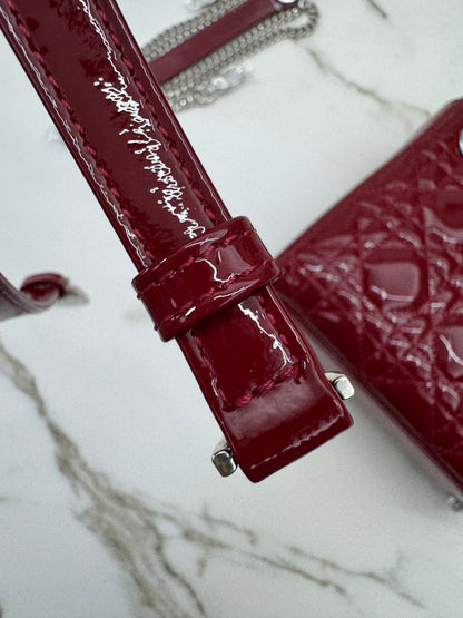 DIOR Mini Lady Dior 漆皮Cherry Red Shinny Calfskin