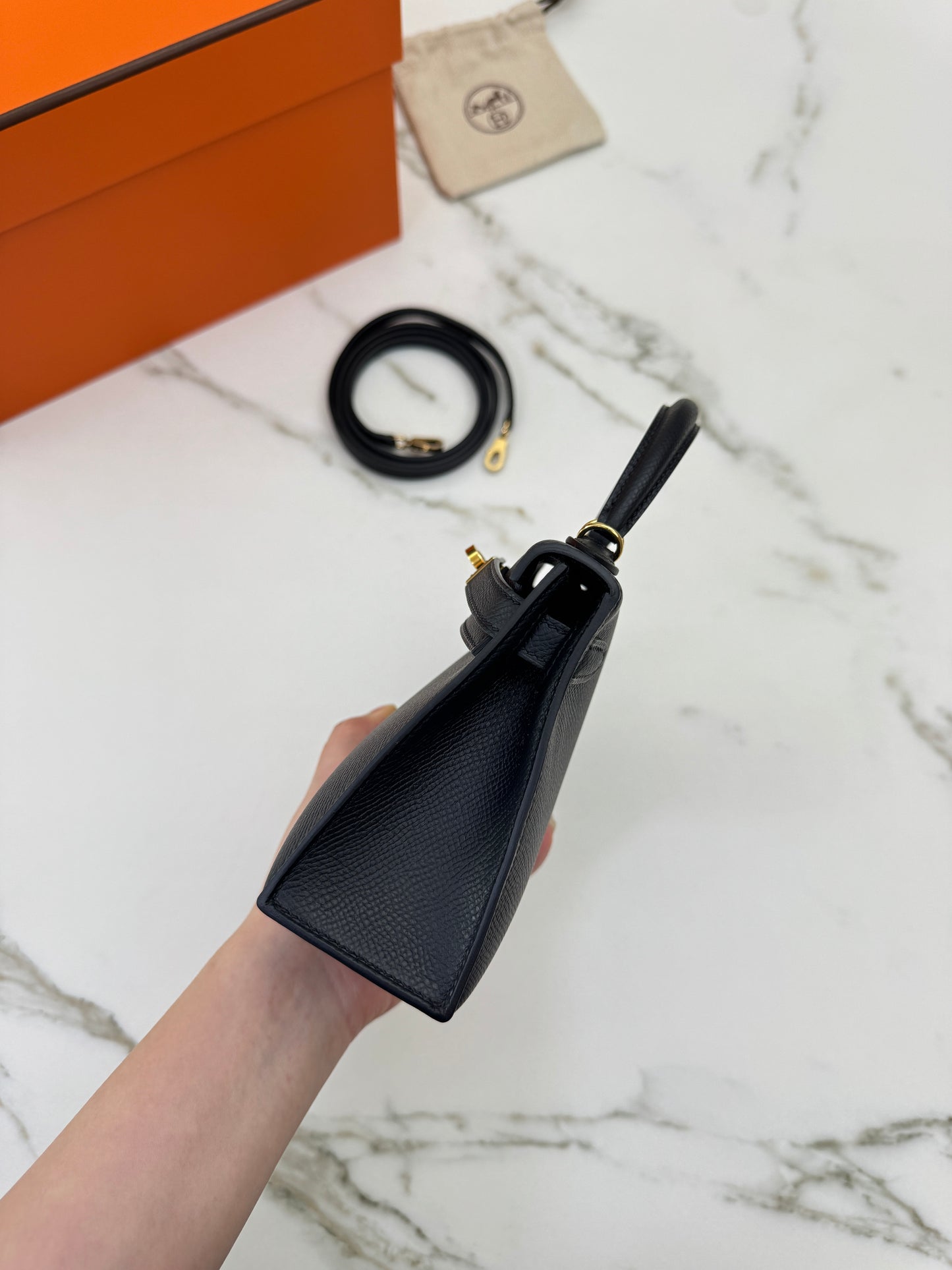 HERMES Mini Kelly II 黑金 Epsom Noir GHW