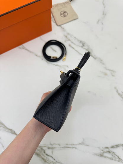 HERMES Mini Kelly II 黑金 Epsom Noir GHW