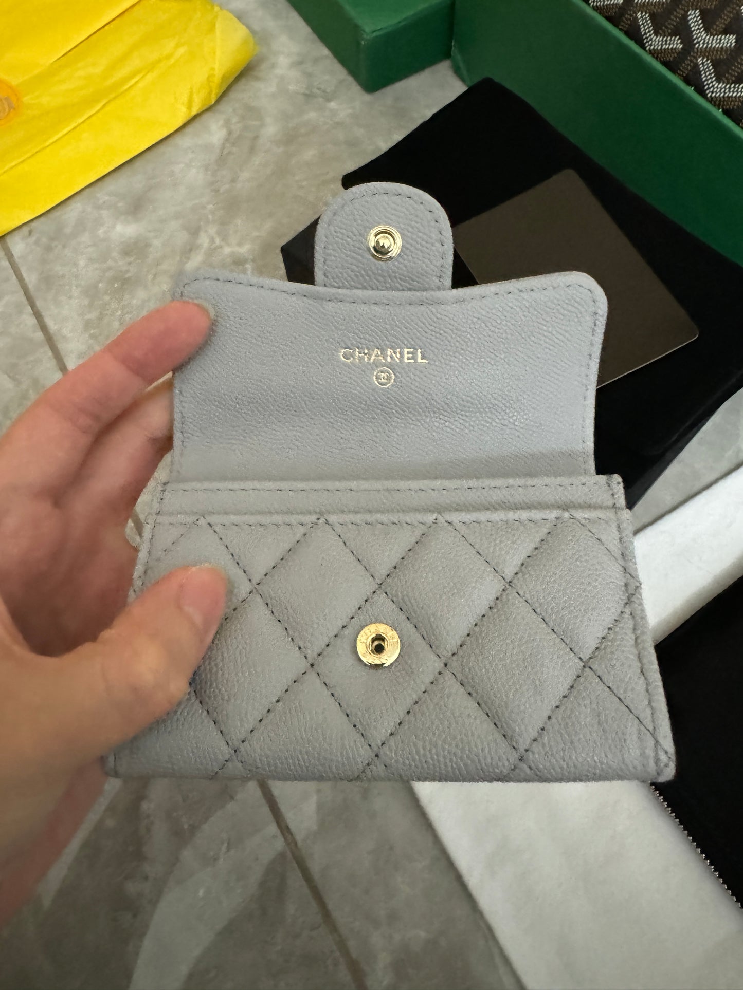 CHANEL 經典CF卡包 淺灰 牛皮