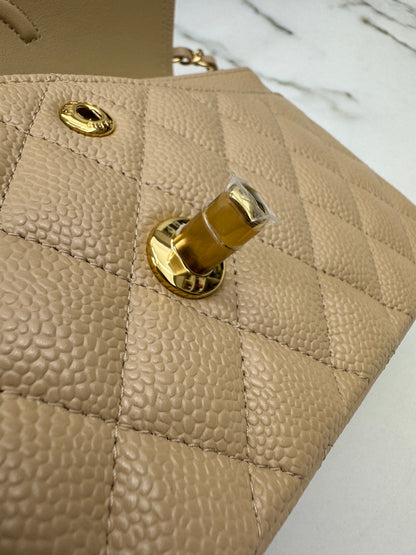 CHANEL CF23 Small 米杏色牛皮金扣 Beige Caviar Calfskin GHW