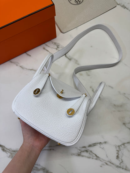 HERMES Mini Lindy II 純白色TC 金扣 GHW