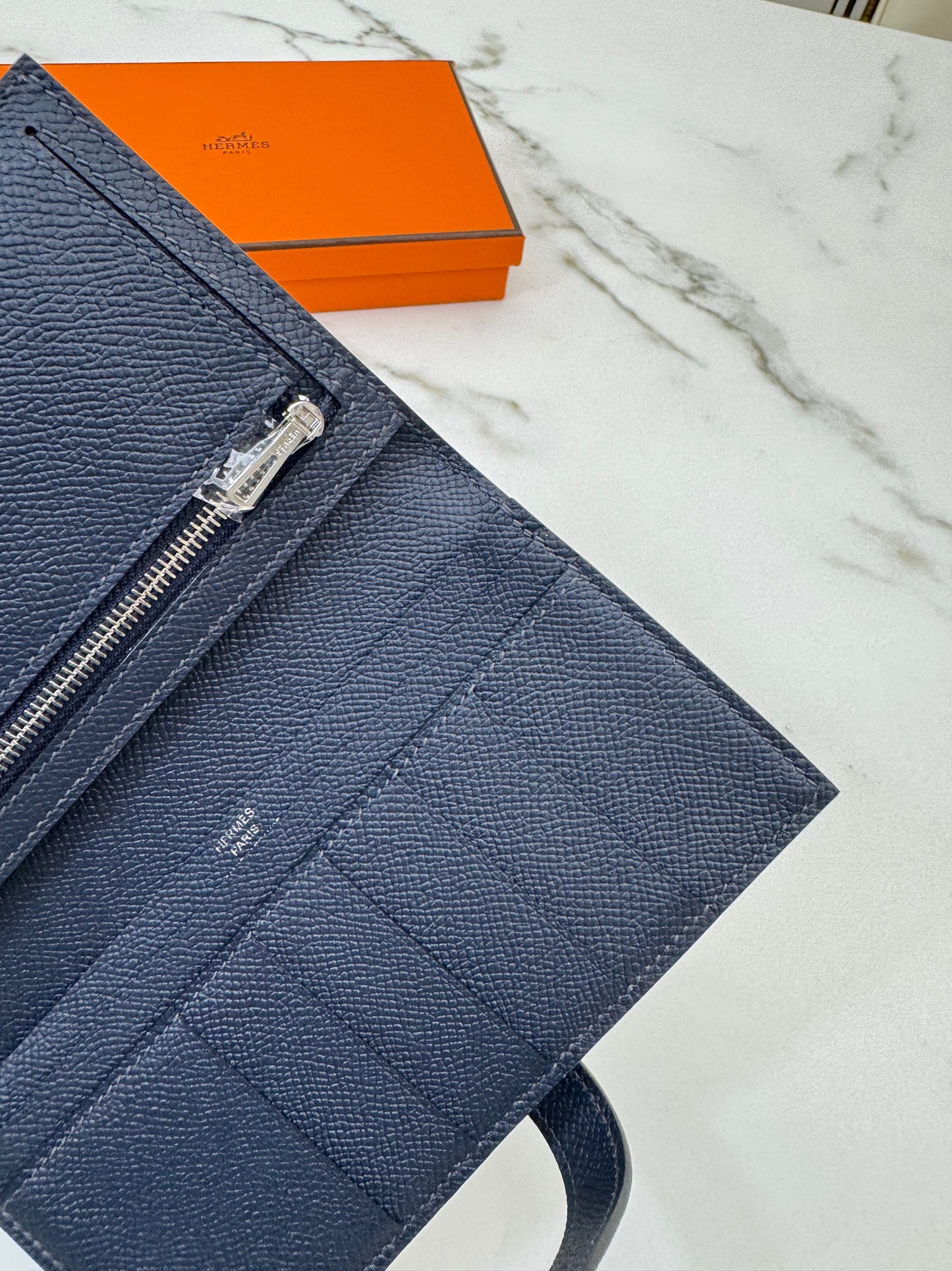 HERMES Bearn Wallet 午夜藍銀扣 Epsom Bleu Nuit PHW