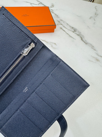 HERMES Bearn Wallet 午夜藍銀扣 Epsom Bleu Nuit PHW