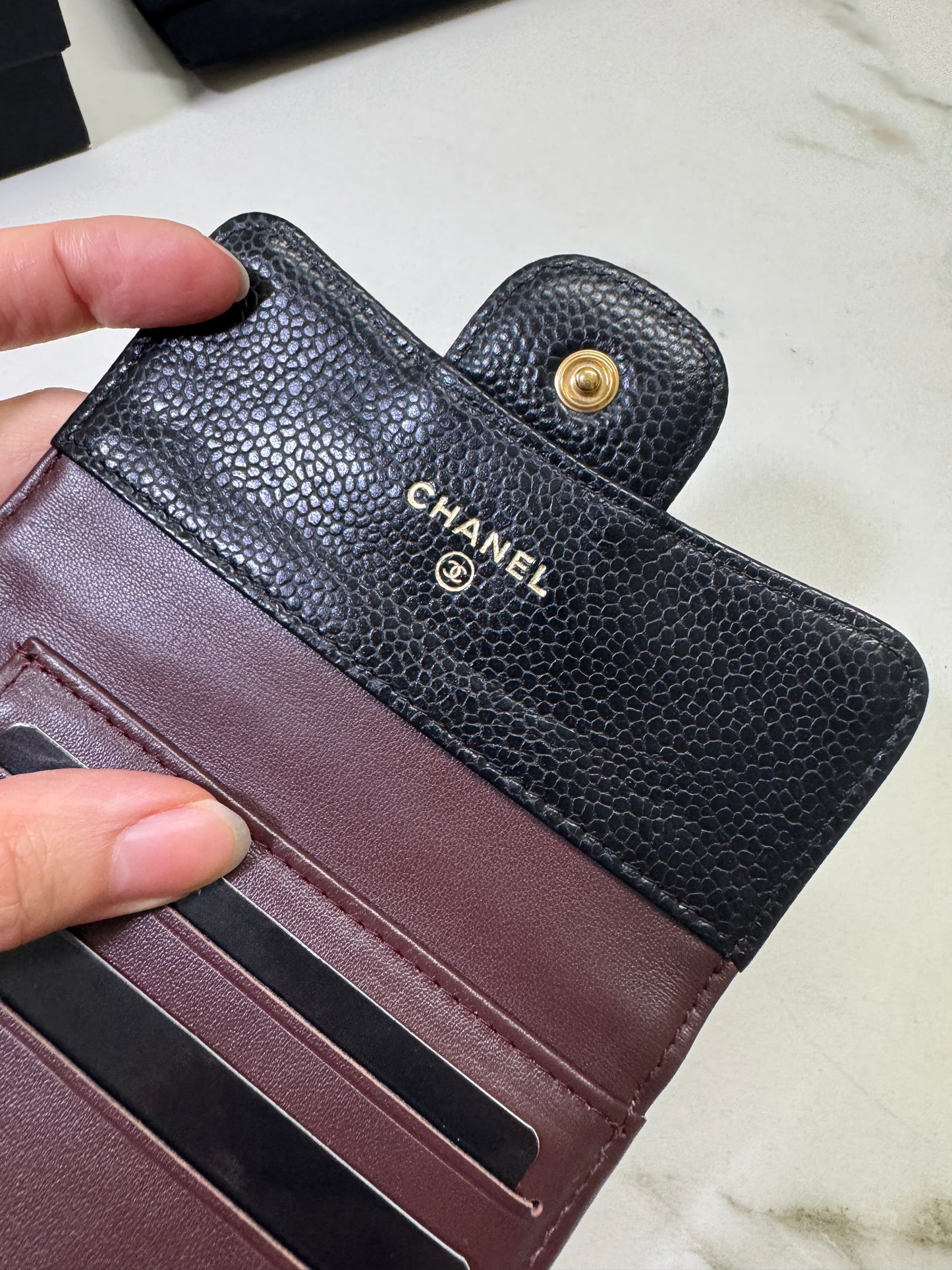 CHANEL CF三摺錢包 黑金牛