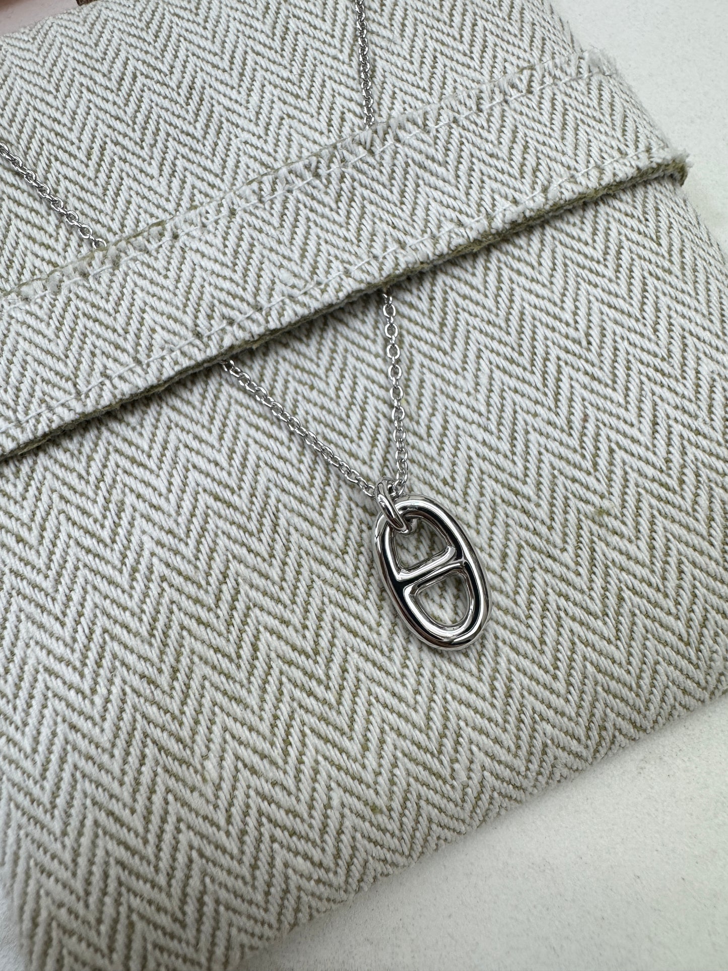 HERMES 豬鼻子項鏈 銀色