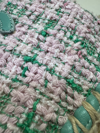 CHANEL 漁夫半拖 軟呢粉紅色拼綠色