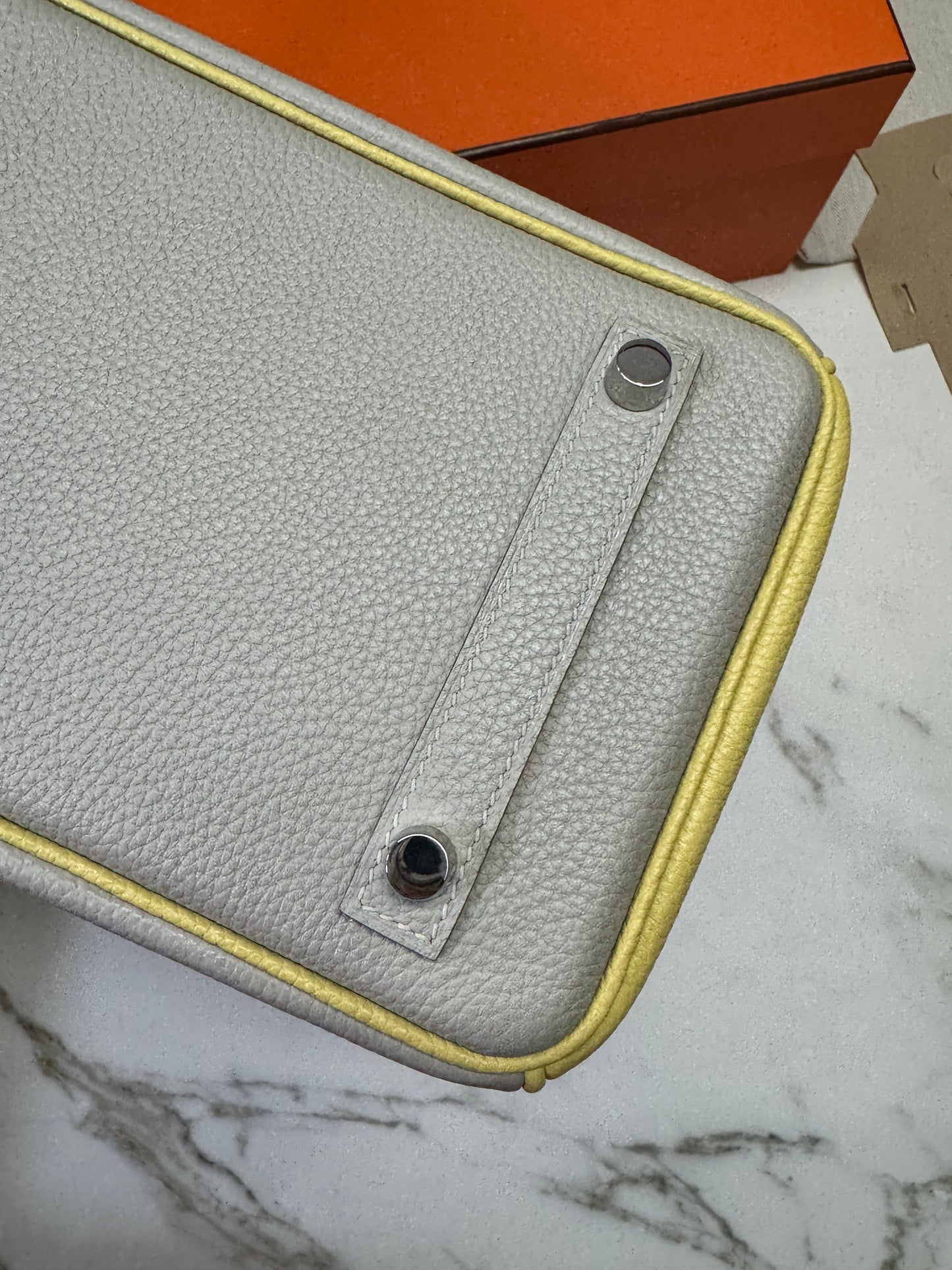 HERMES Birkin25 SO 珍珠灰拼小雞黃 Togo PHW
