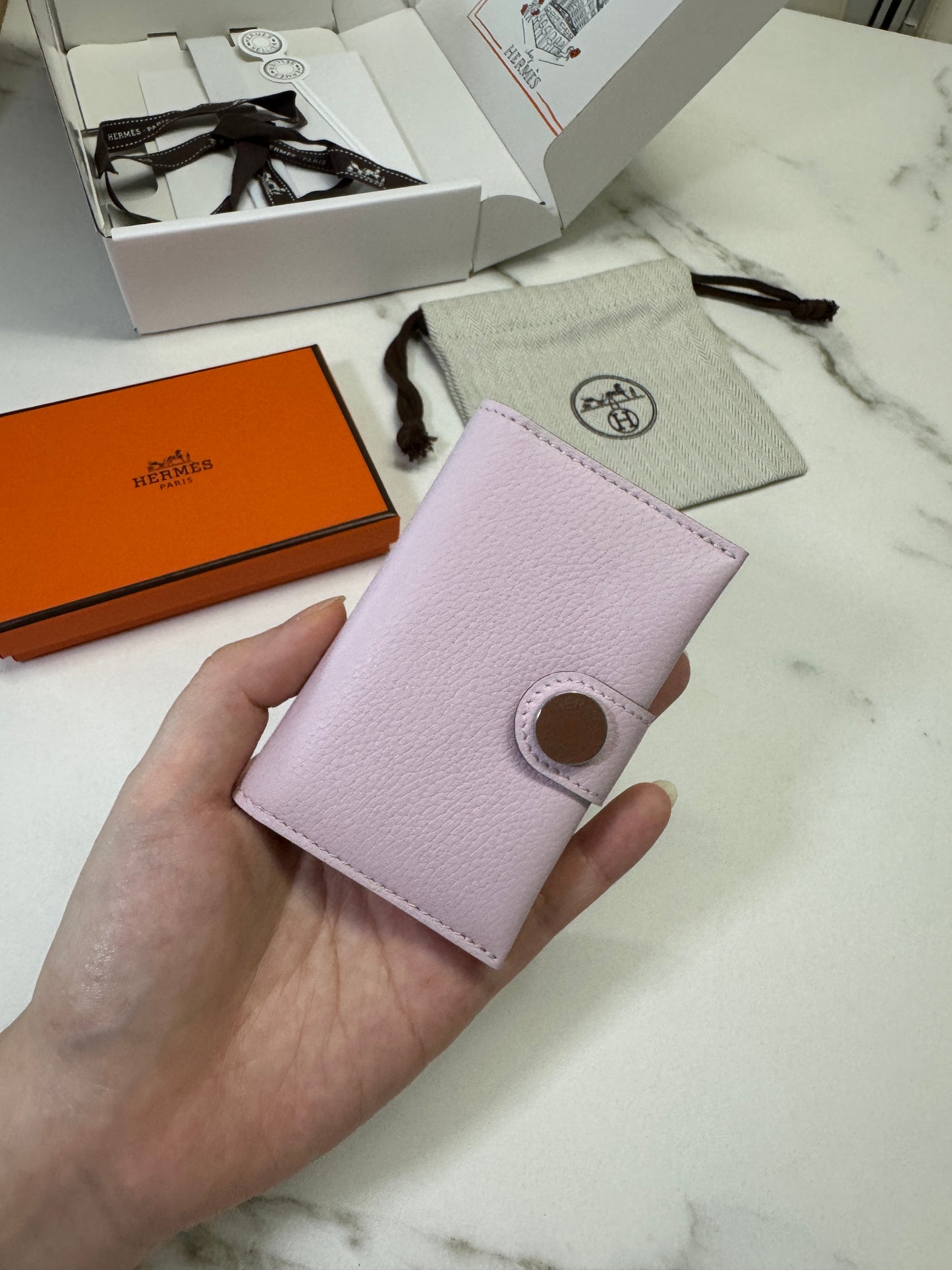 HERMES R.M.S. Cardholder 夢幻紫拼金棕 Evergrain小牛皮