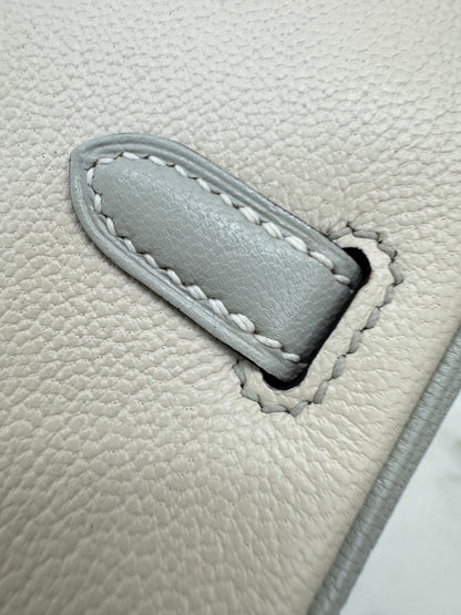 HERMES Birkin 25 SO 奶昔白拼珍珠灰 山羊皮 拉絲銀扣