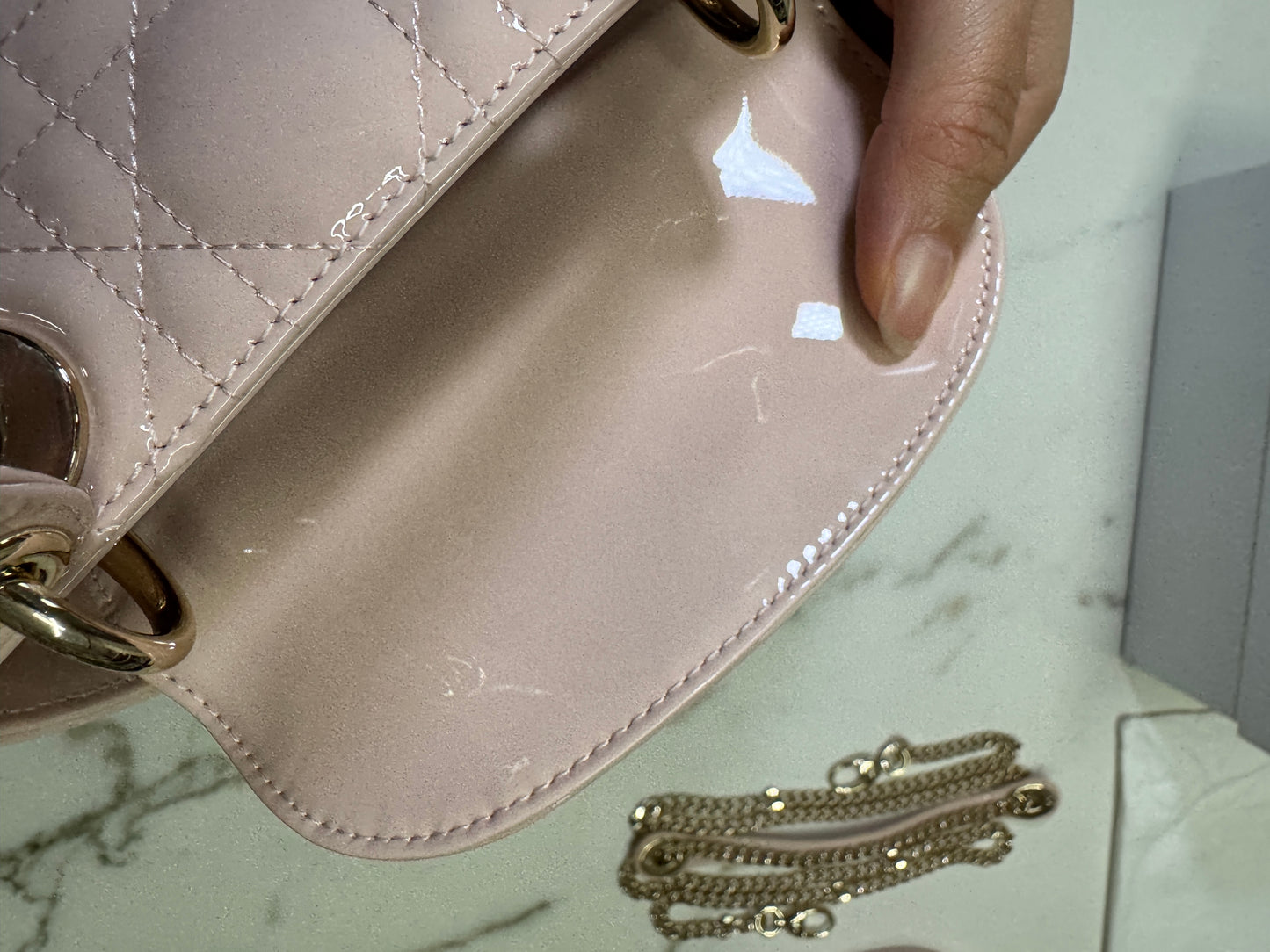 DIOR Lady Mini 三格 漆皮 淡粉 light Pink