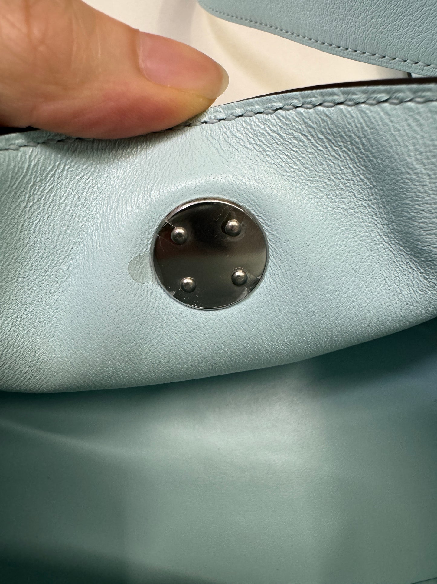 HERMES Mini Lindy 霧霾藍T0 銀扣 swift