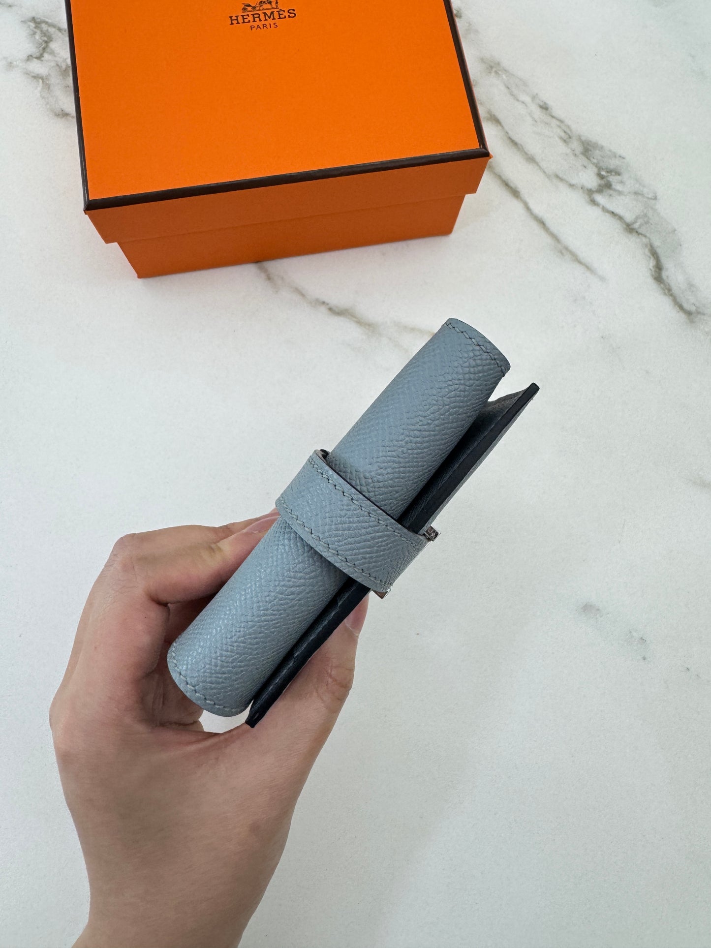 HERMES Bearn 三摺錢包 亞麻藍 Blue Lin Epsom PHW