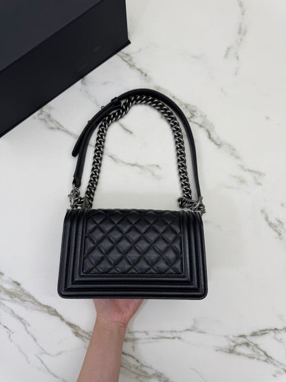 CHANEL Leboy 20cm 黑銀荔枝牛皮