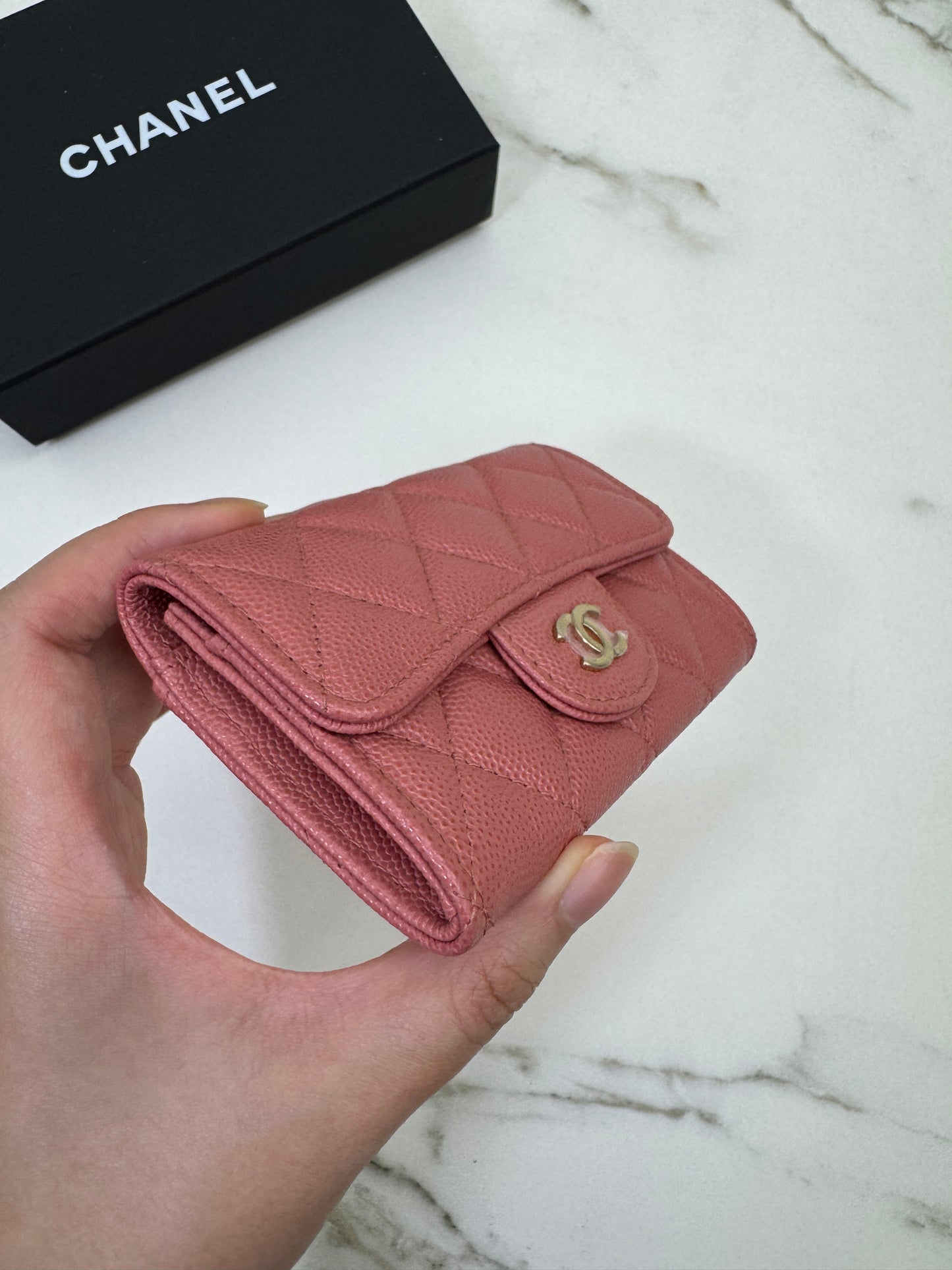 CHANEL CF Cardholder 珊瑚粉 牛皮