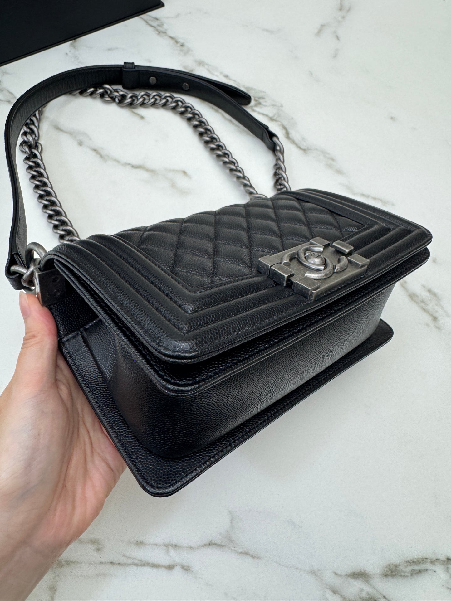 CHANEL Leboy 20cm 黑銀荔枝牛皮