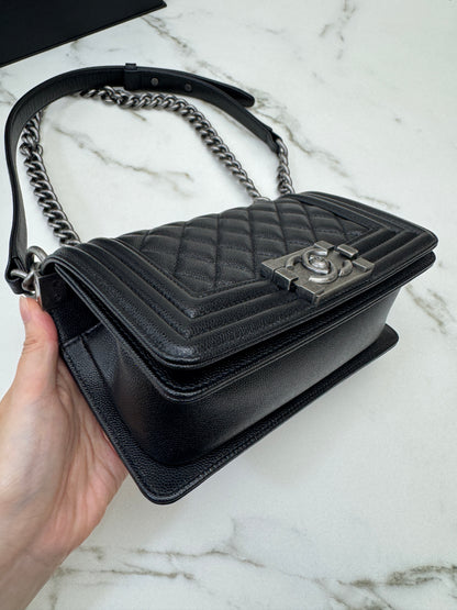 CHANEL Leboy 20cm 黑銀荔枝牛皮