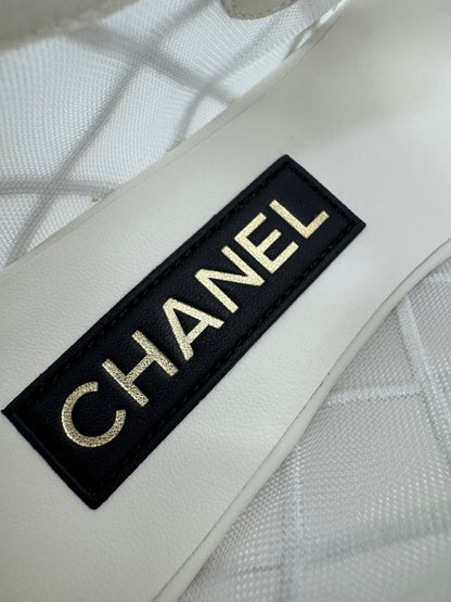 CHANEL 25M Coco Beach 白色網紗 Mary Jane