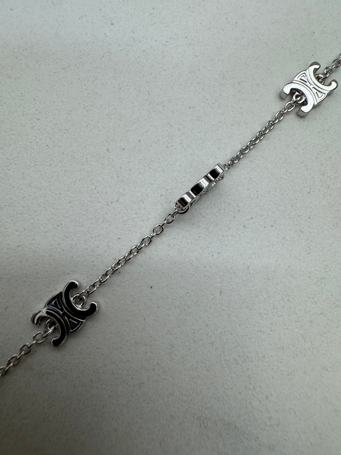 CELINE 凱旋門五花Logo手鏈 銀色