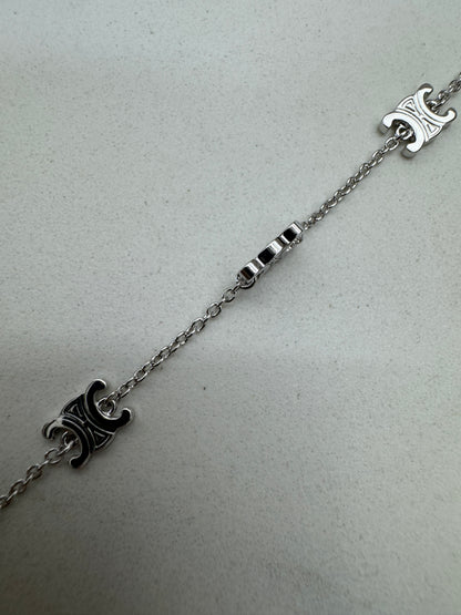 CELINE 凱旋門五花Logo手鏈 銀色