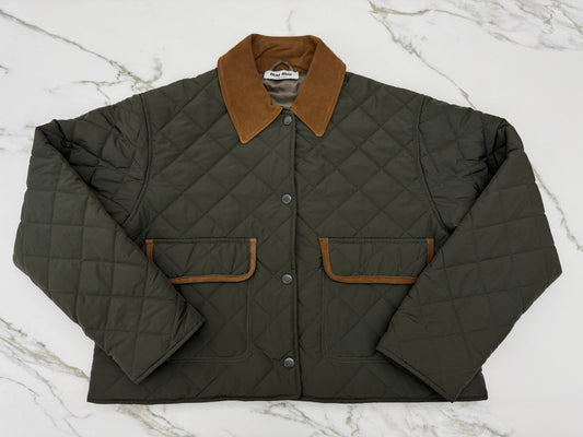 MIU MIU 麂皮領夾棉短外套 軍綠藍