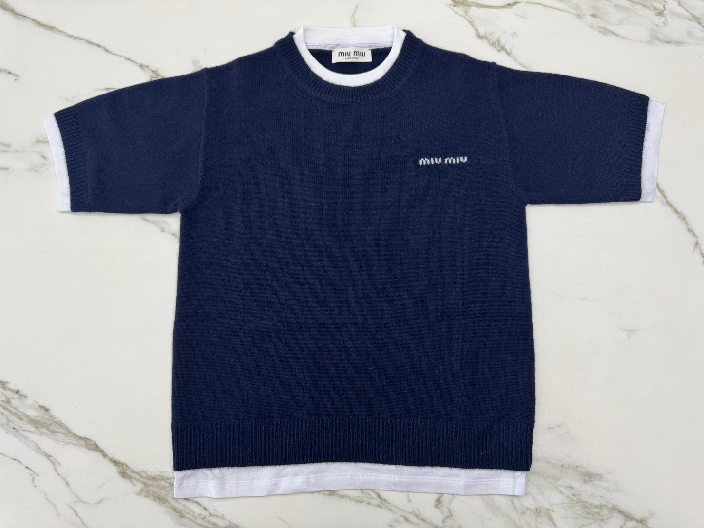 MIU MIU 假兩件羊絨針織衫