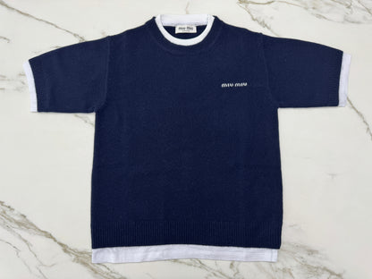 MIU MIU 假兩件羊絨針織衫