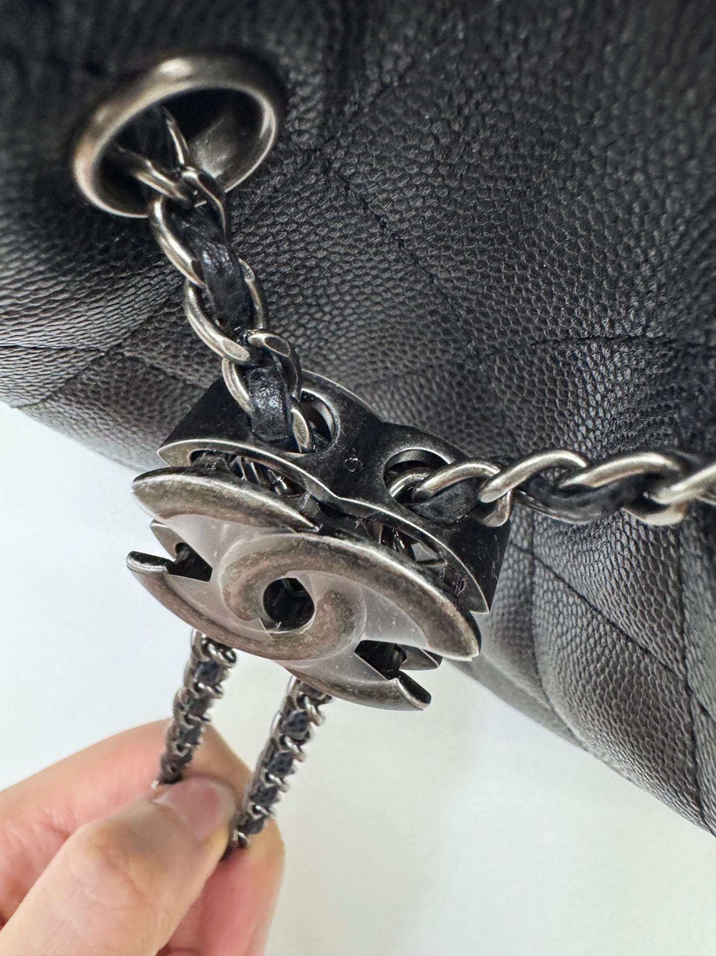 CHANEL 25Bag Small 黑銀小號 荔枝牛皮 Caviar Calfskin