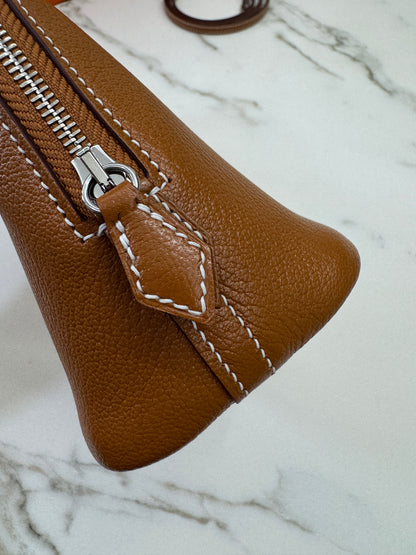 HERMES Mini Bolide 金棕色山羊皮 銀扣 Cherve Gold PHW