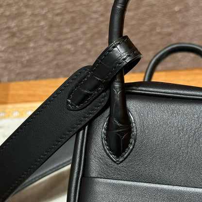 HERMES Mini Lindy Touch 拼鱷魚皮 黑色銀扣 noir