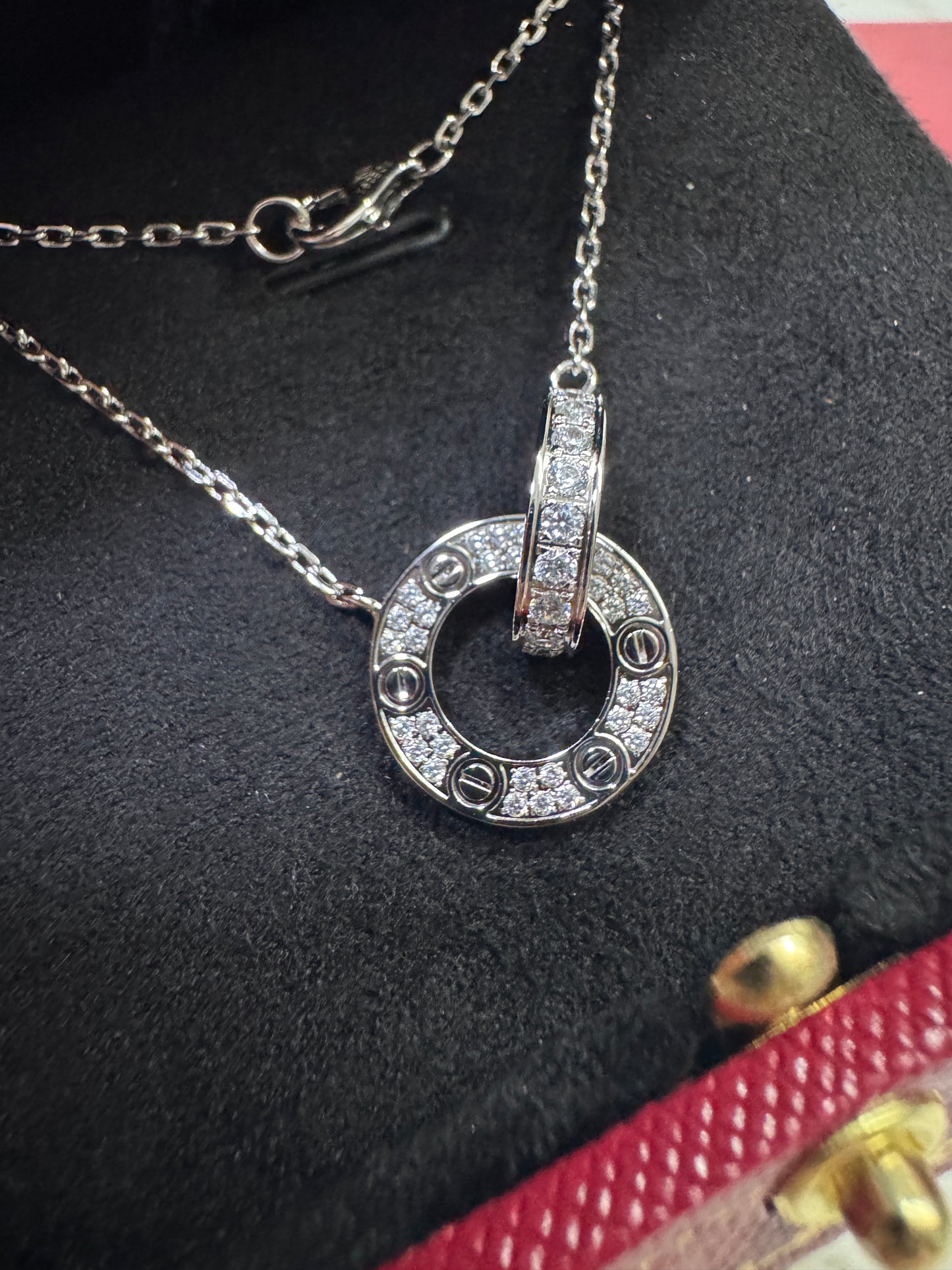 CARTIER Love 滿天星項鏈 白金色 【純銀電鍍18K金+莫桑鑽】