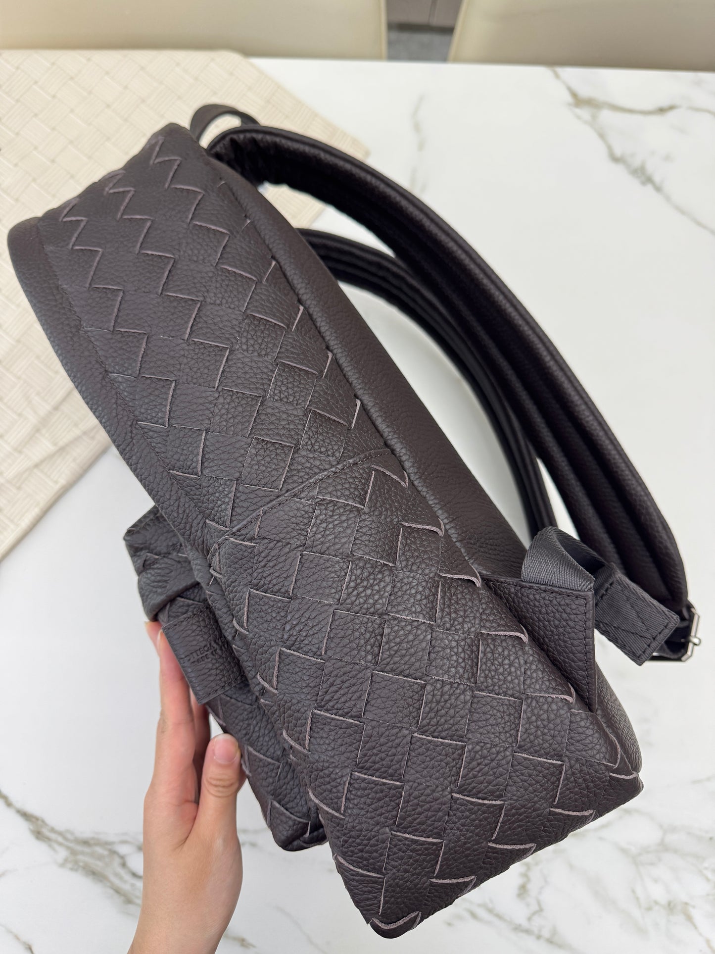 BV Intrecciato Backpack Grained Calfskin Fondant