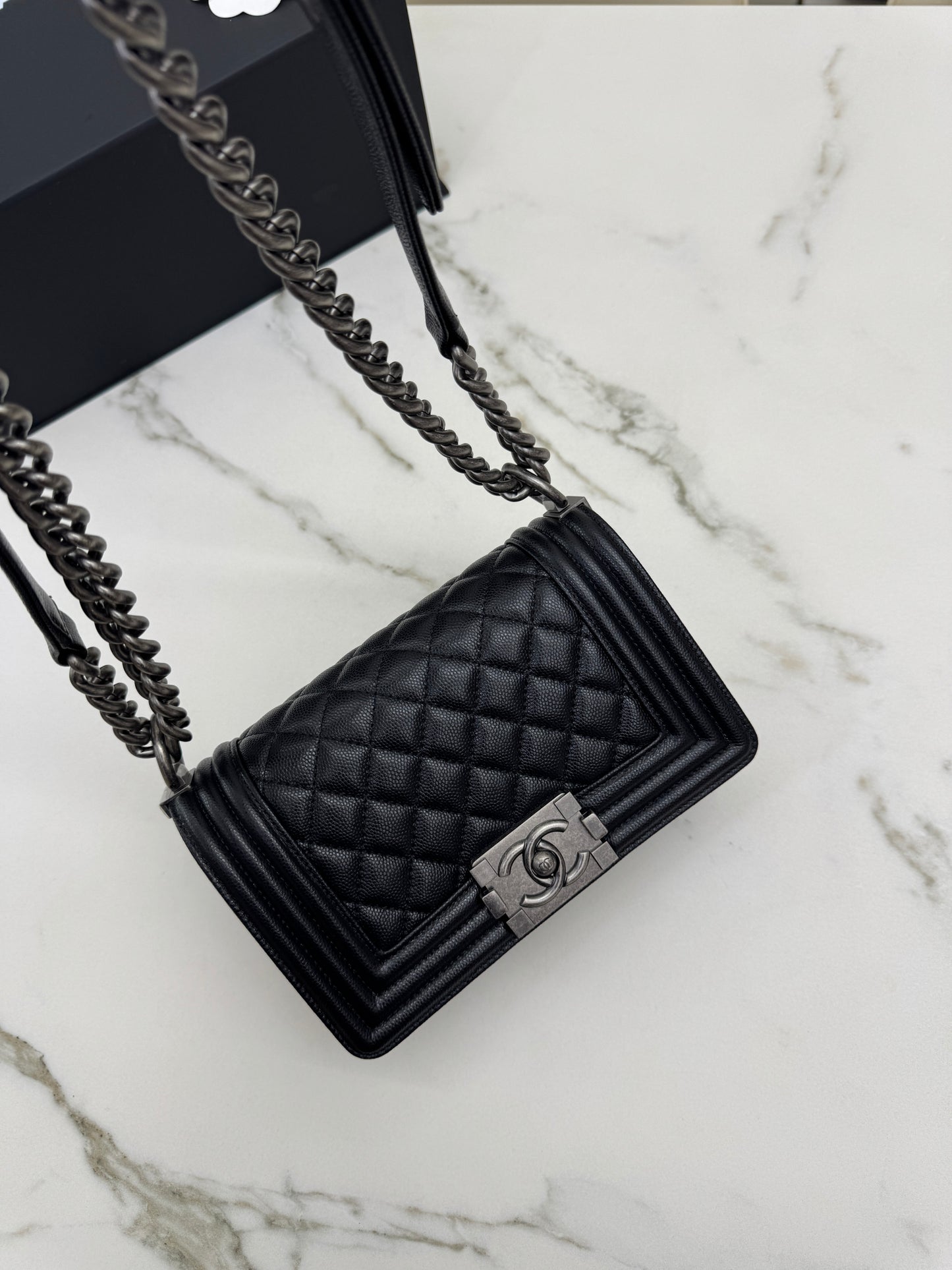 CHANEL Leboy 20cm 黑銀荔枝牛皮