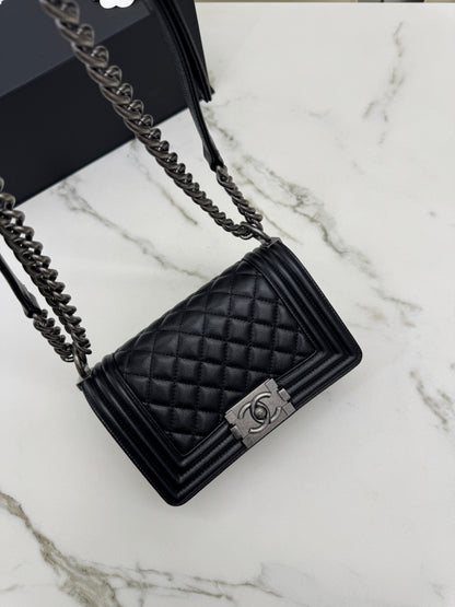 CHANEL Leboy 20cm 黑銀荔枝牛皮