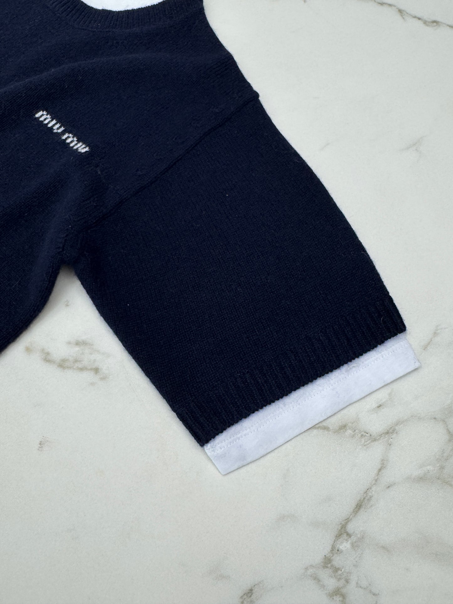 MIU MIU 假兩件羊絨針織衫