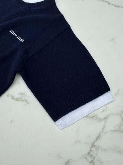 MIU MIU 假兩件羊絨針織衫