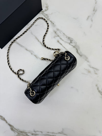 CHANEL 25K亮面淺金球 Mini CF20 Pearl Crush
