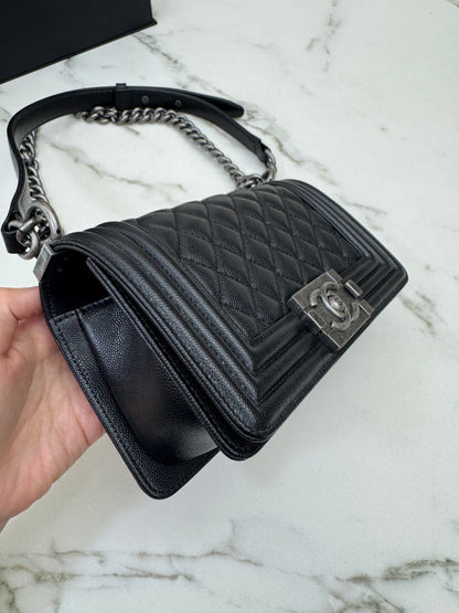CHANEL Leboy 20cm 黑銀荔枝牛皮