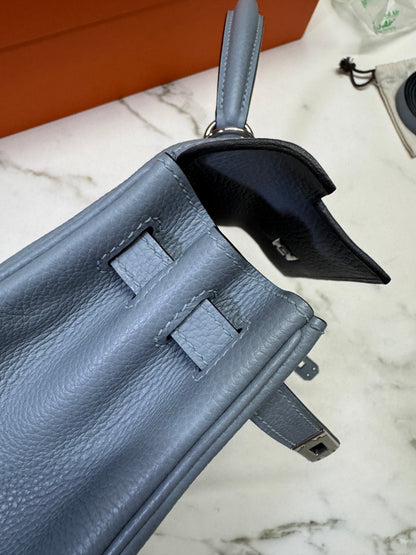 HERMES Kelly 25 亞麻藍 銀扣 內縫 Togo Selier