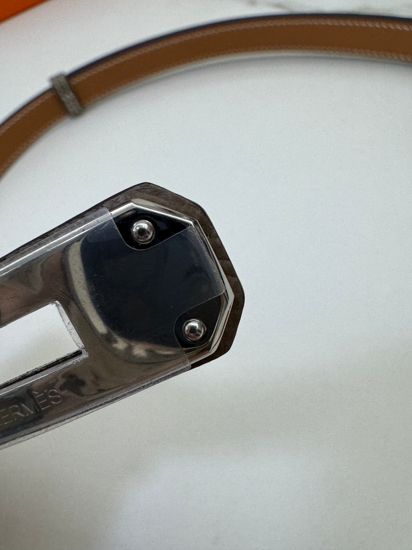 HERMES Kelly Belt 大象灰銀扣（手縫蠟線）