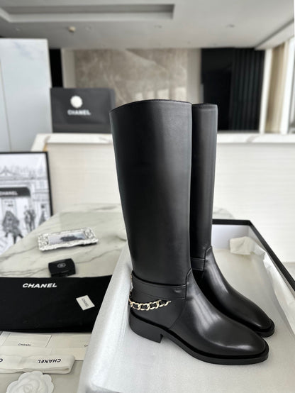 CHANEL 鏈條騎士長靴 23a