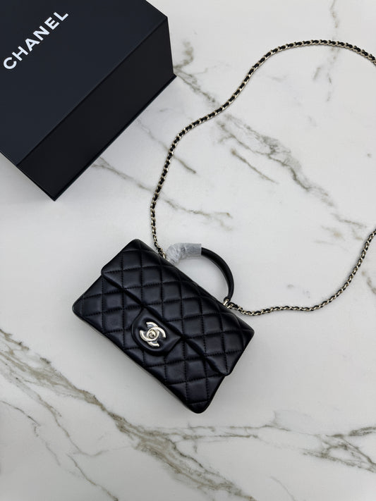 CHANEL Mini CF Handle 黑色羊皮淺金扣 Black Lambskin with GHE