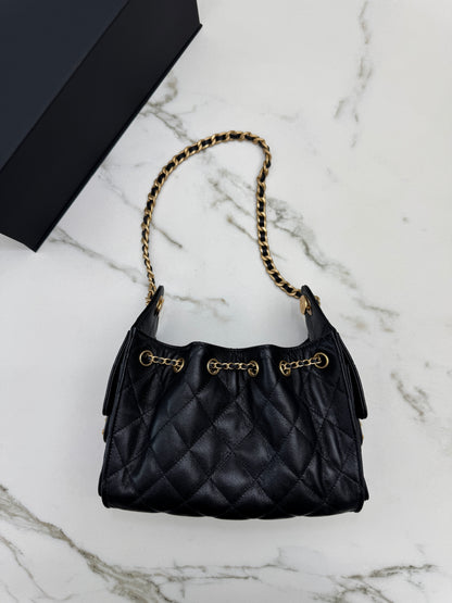 CHANEL Mini 25 Bag 黑色荔枝皮 金扣 Caviar Calfskin GHW