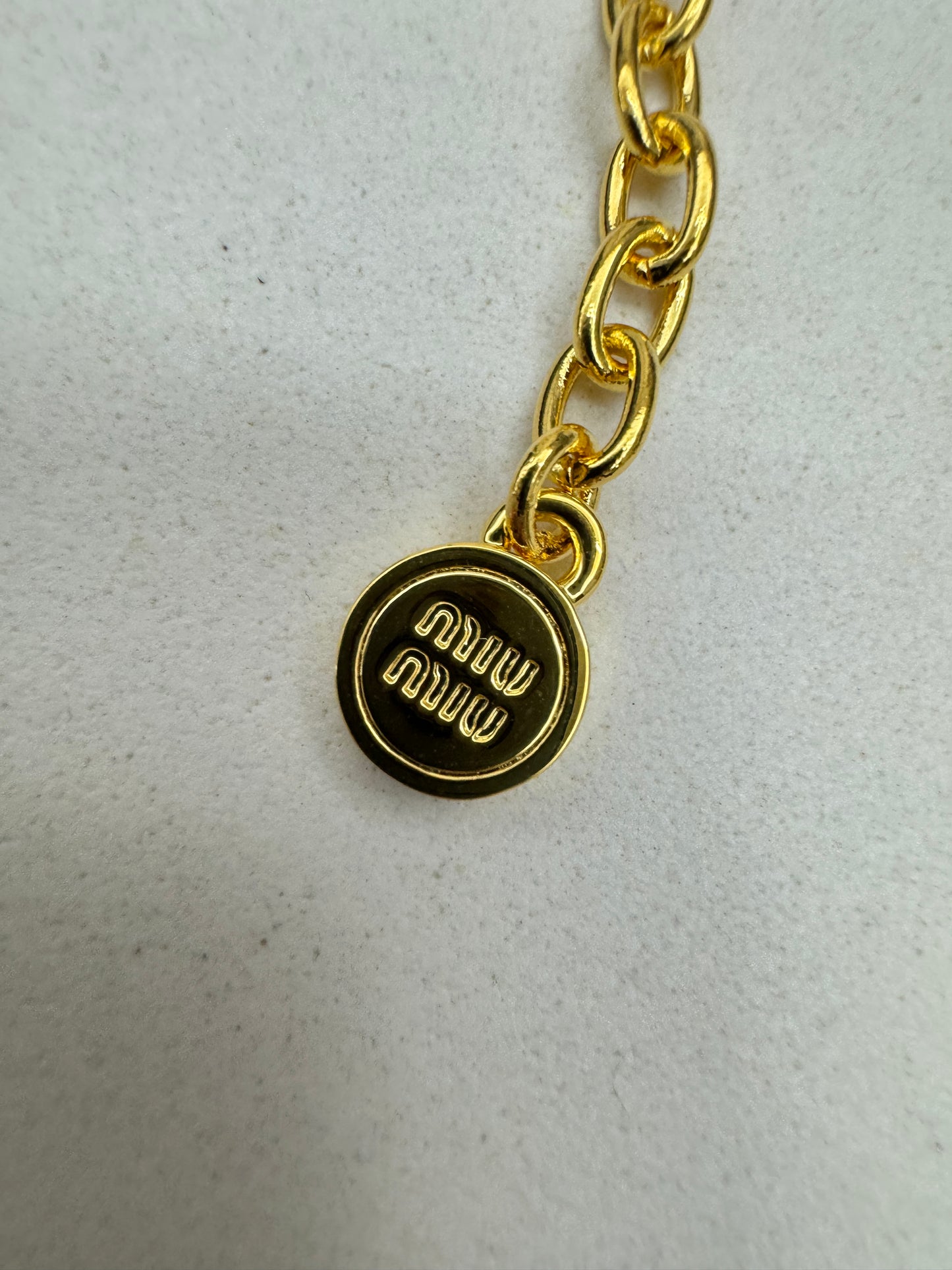 MIU MIU 心形琺瑯項鏈 白金色