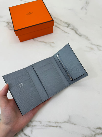 HERMES Bearn 三摺錢包 亞麻藍 Blue Lin Epsom PHW