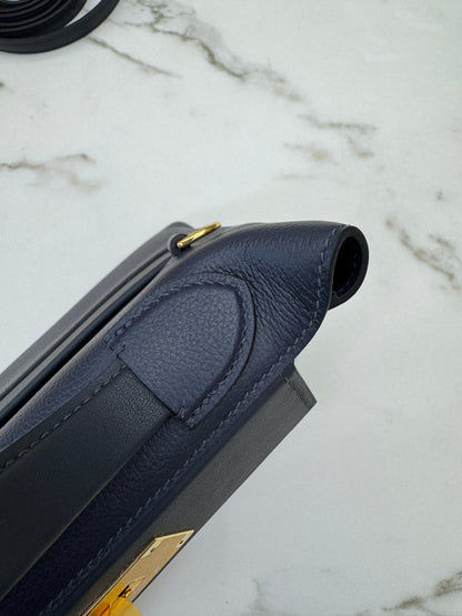HERMES Mini 2424 午夜藍金扣 Evercolor 2Z Bleu Nuit GHW