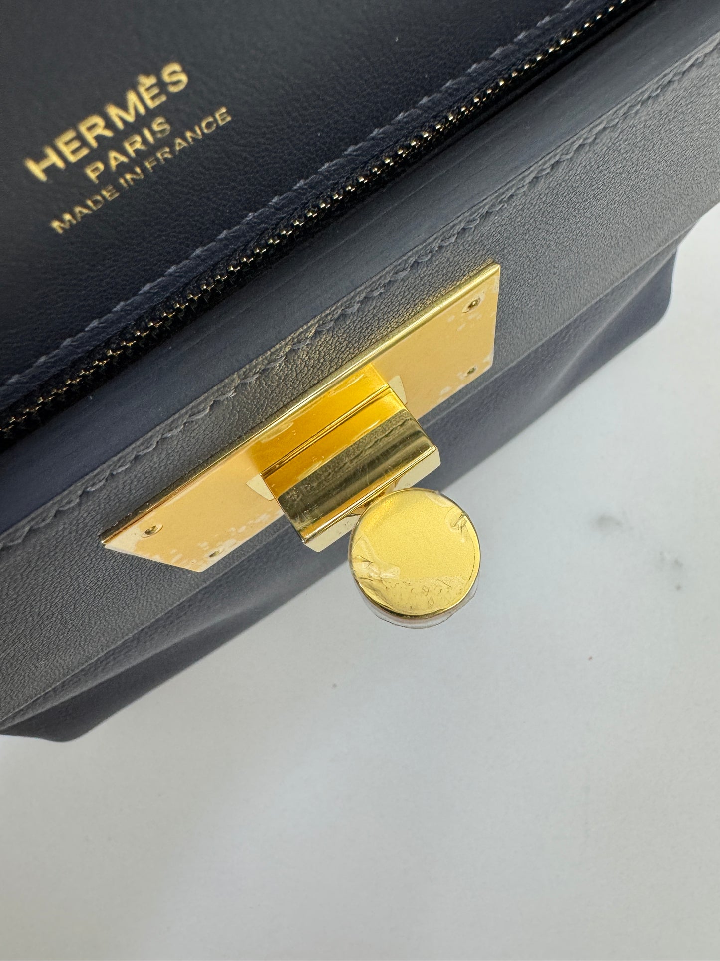 HERMES Mini 2424 午夜藍金扣 Evercolor 2Z Bleu Nuit GHW