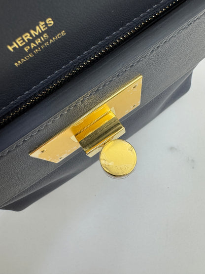 HERMES Mini 2424 午夜藍金扣 Evercolor 2Z Bleu Nuit GHW