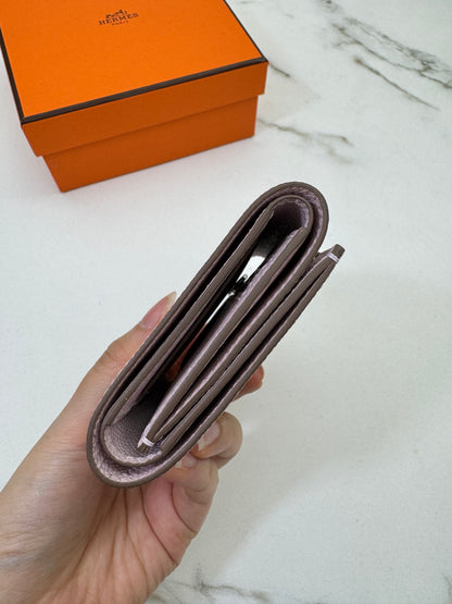 HERMES Bearn Wallet 三摺錢包 夢幻紫銀扣 Epsom Mauve Pale PHW