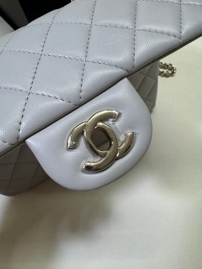 CHANEL Mini CF Handle 25P 淺灰色羊皮